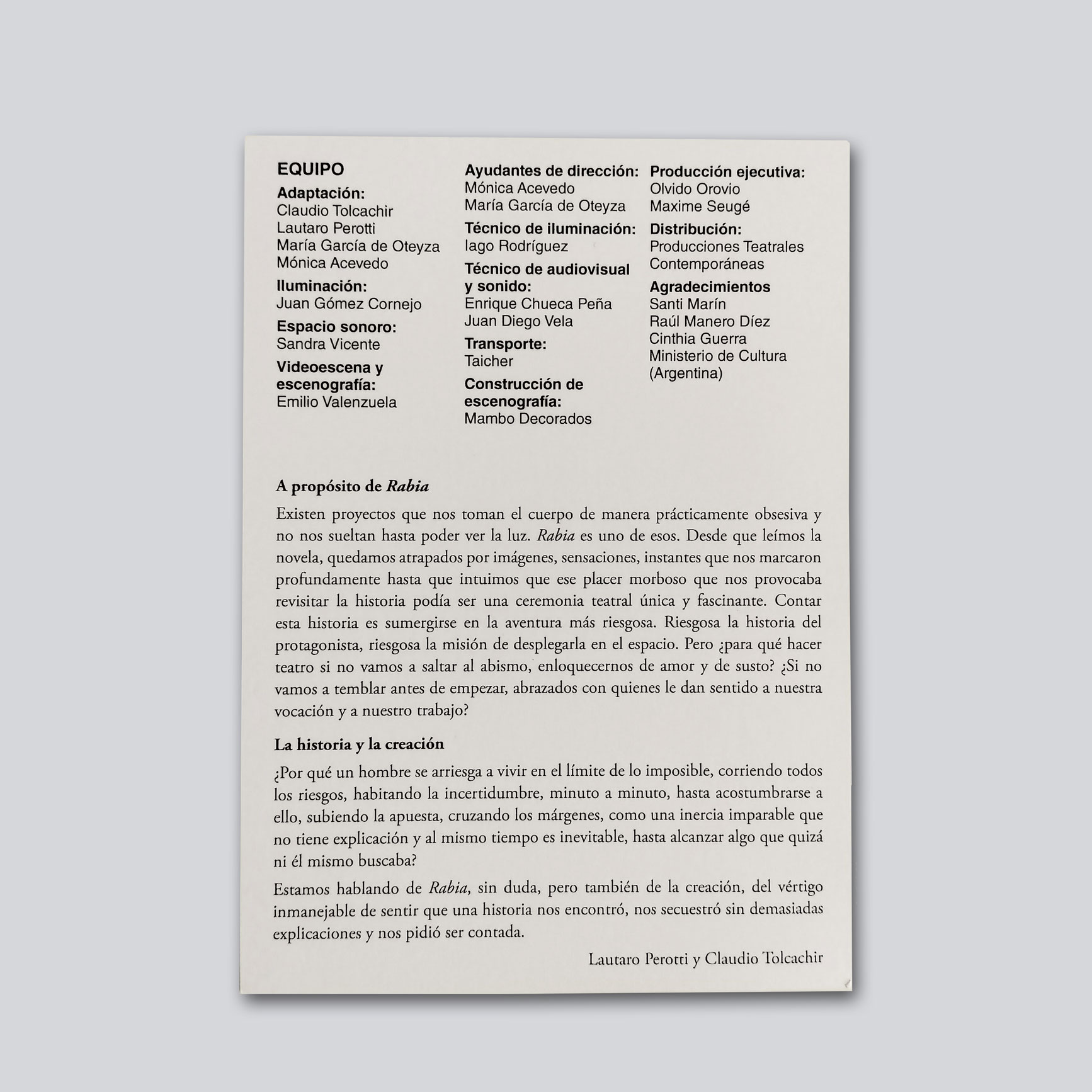 Postal y programa de mano